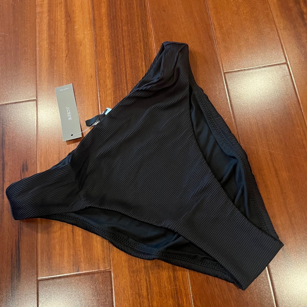 J.Crew Black Bikini Bottom Swim High Cut Solid Ribbed BE808‎ New Size Small